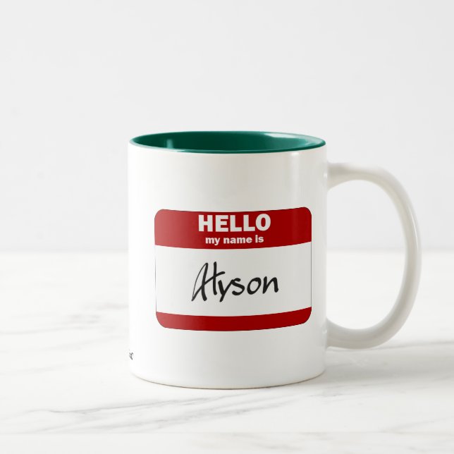 Caneca De Café Em Dois Tons Olá! meu nome é Alyson (vermelho) (Direita)