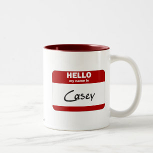 Caneca De Café Em Dois Tons Olá! meu nome é Casey (vermelho)