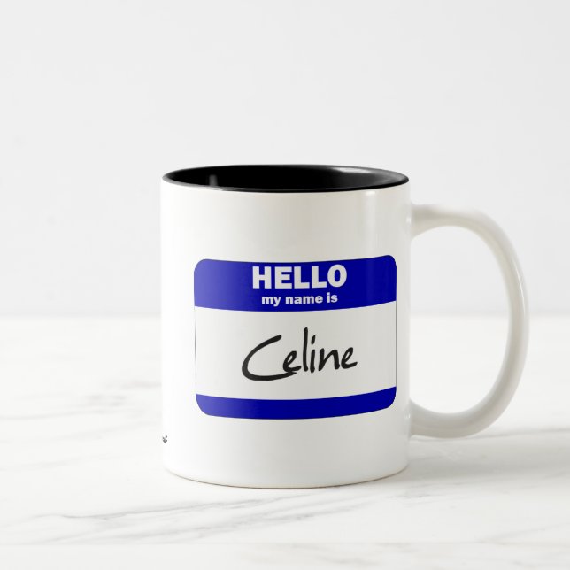 Caneca De Café Em Dois Tons Olá! meu nome é Celine (azul) (Direita)