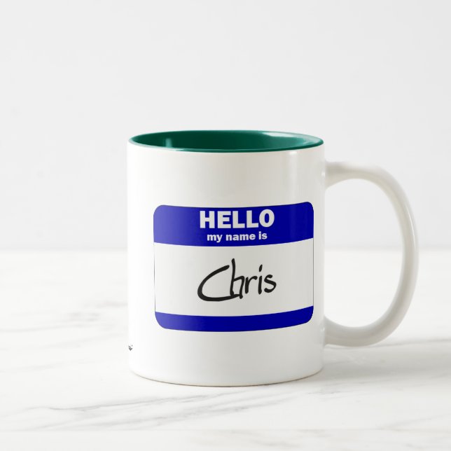 Caneca De Café Em Dois Tons Olá! meu nome é Chris (azul) (Direita)