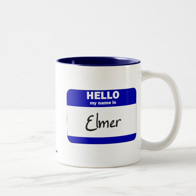 Caneca De Café Em Dois Tons Olá! meu nome é Elmer (azul) (Direita)