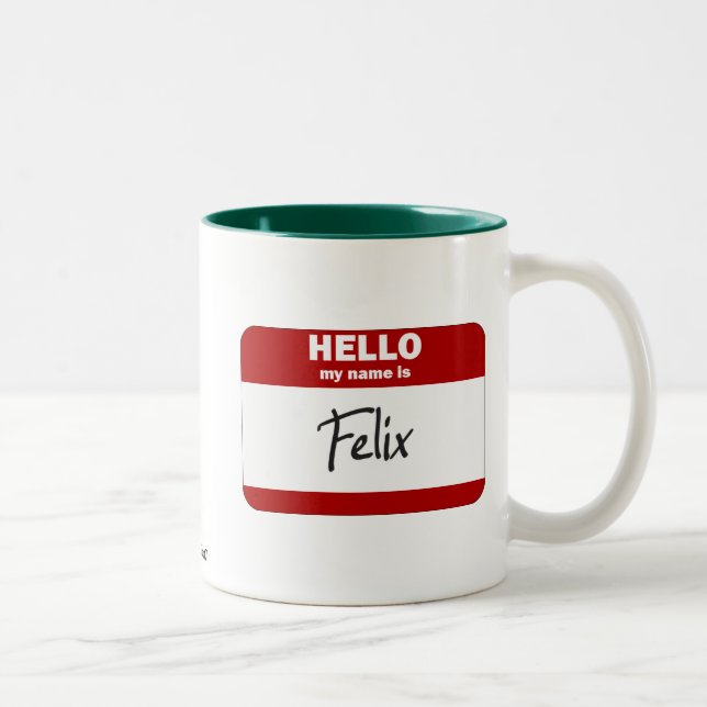 Caneca De Café Em Dois Tons Olá! meu nome é Felix (vermelho) (Direita)