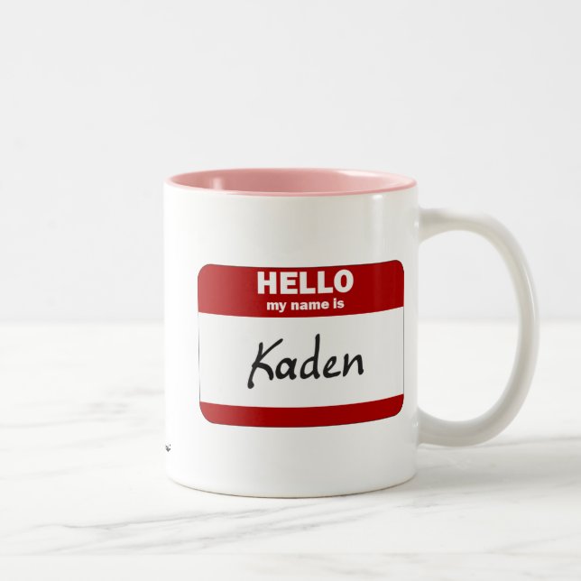 Caneca De Café Em Dois Tons Olá! meu nome é Kaden (vermelho) (Direita)