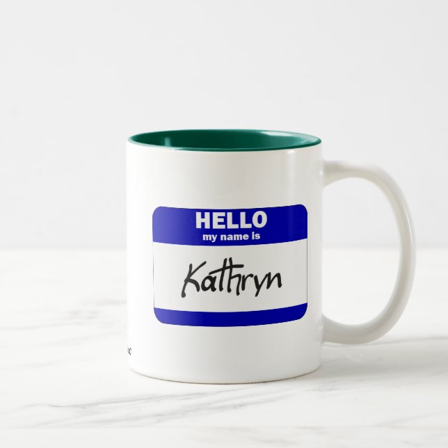Caneca De Café Em Dois Tons Olá! meu nome é Kathryn (azul) (Direita)