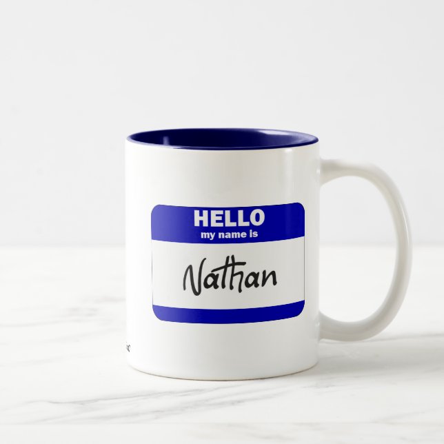 Caneca De Café Em Dois Tons Olá! meu nome é Nathan (azul) (Direita)