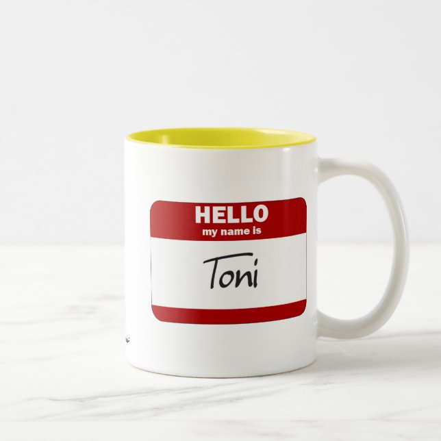 Caneca De Café Em Dois Tons Olá! meu nome é Toni (vermelho) (Direita)