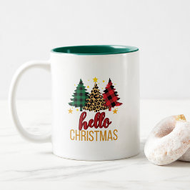 Caneca De Café Em Dois Tons Olá Natal com xadrezes, café
