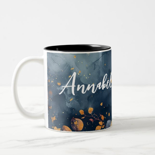 Caneca De Café Em Dois Tons Olá, Queda com flores e nome (Esquerda)