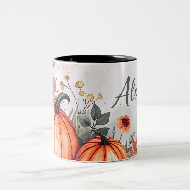 Caneca De Café Em Dois Tons Olá, Queda com flores e nome (Centro)
