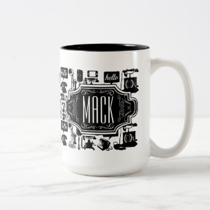 Caneca De Café Em Dois Tons Olá! teste padrão retro do telefone do hipster