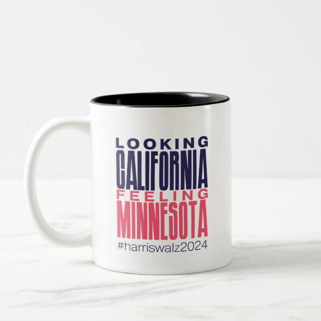 Caneca De Café Em Dois Tons Olhando para a Califórnia Sentindo Minnesota Mug (Esquerda)