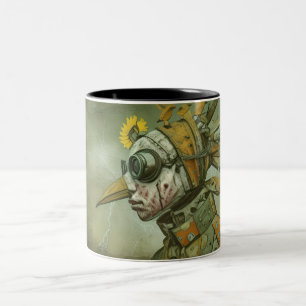 Caneca De Café Em Dois Tons Olhando por cima do terreno baldio