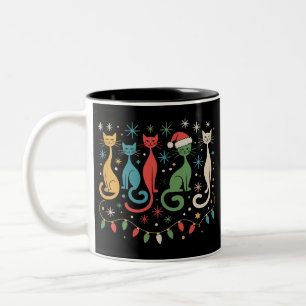 Caneca De Café Em Dois Tons Olhar dos Gatos Modernos de Meados do Século Natal