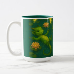 Caneca De Café Em Dois Tons Olhinhos de filhotes verdes e bebês bonitos, drago