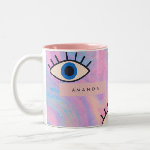 Caneca De Café Em Dois Tons Olho Azul Malvado Personalizado Pop Art em Redemoi