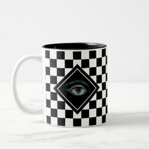 Caneca De Café Em Dois Tons Olho que Tudo Vê em Caneca Mágica de Xadrez Preto 