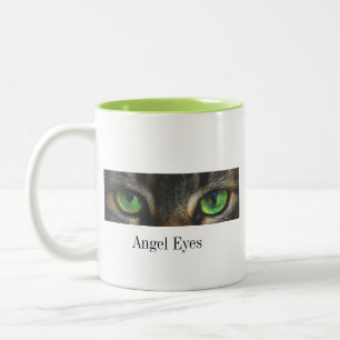 Caneca De Café Em Dois Tons Olhos de gato anjo fofo & caligrafia