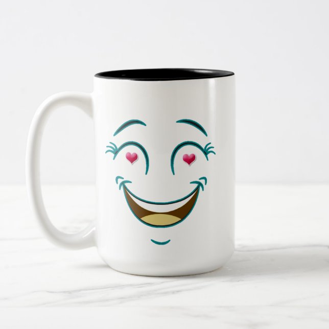 Caneca De Café Em Dois Tons Olhos do Coração Sorrindo (Esquerda)
