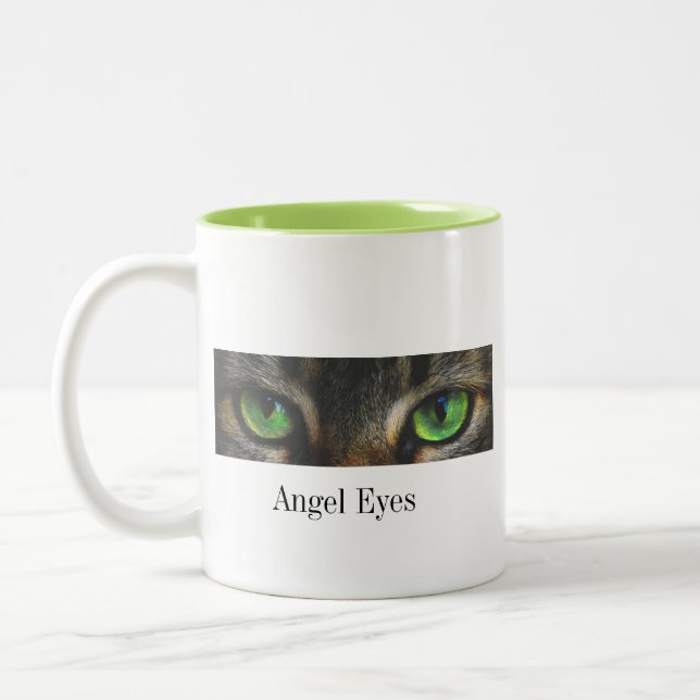 Caneca De Café Em Dois Tons Olhos e caligrafia de gato anjo bonito (Esquerda)