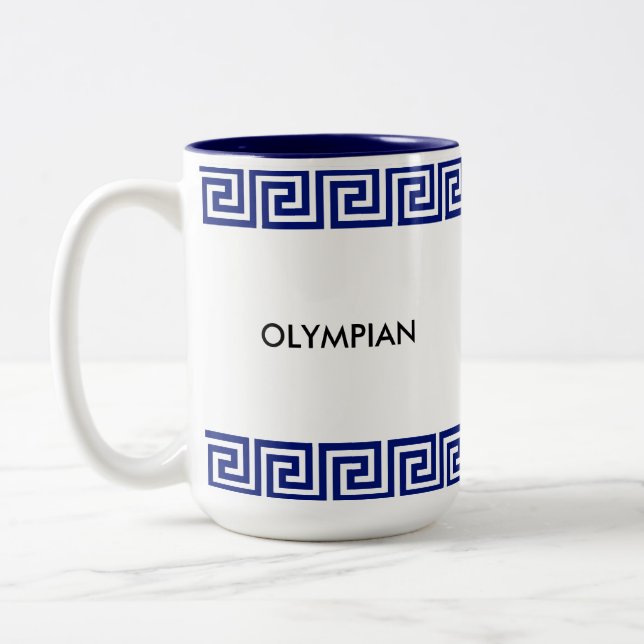 Caneca De Café Em Dois Tons Olímpico Azul e Branco Padrão Geométrico Grego (Esquerda)