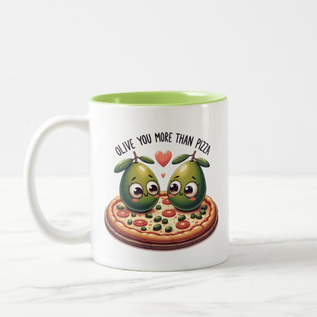 Caneca De Café Em Dois Tons Olive You More Than Pizza (Esquerda)