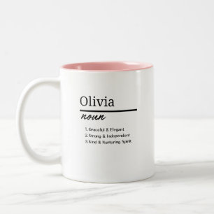 Caneca De Café Em Dois Tons Olivia, Menina Definição de Nome Personalizado