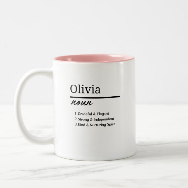 Caneca De Café Em Dois Tons Olivia, Menina Definição de Nome Personalizado (Esquerda)