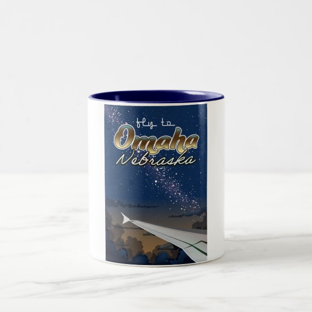 Caneca De Café Em Dois Tons Omaha, poster de viagens de voo vintage de Nebrask (Centro)