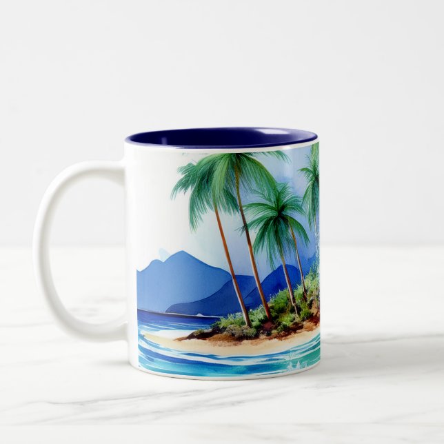 Caneca De Café Em Dois Tons Onda de Aquarela da Ilha Kai Aloha (Esquerda)