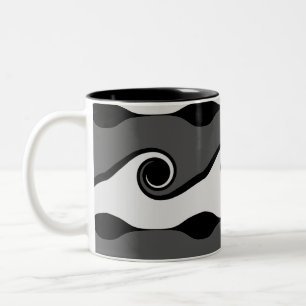 Caneca De Café Em Dois Tons Ondas Abstratas Preto e Branco