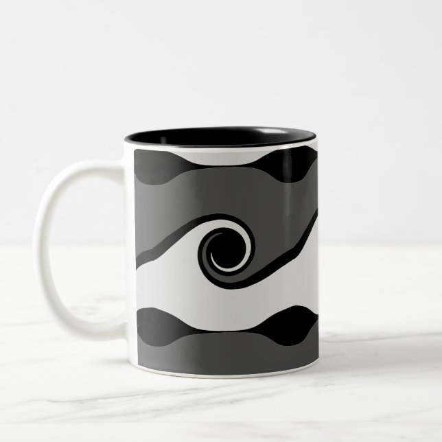Caneca De Café Em Dois Tons Ondas Abstrato brancas e pretas (Esquerda)