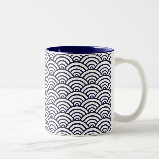 Caneca De Café Em Dois Tons Ondas Azuis Japonesas Seigaiha Mar (Direita)