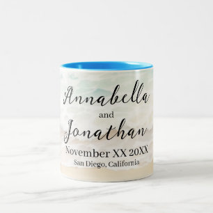 Caneca De Café Em Dois Tons Ondas de praia em um casamento de praia Sandy