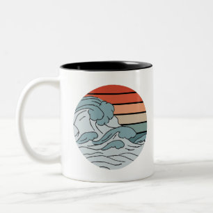 Caneca De Café Em Dois Tons Ondas Do Oceano São Estéticas Com Ondas De Praia