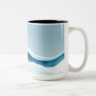 Caneca De Café Em Dois Tons Ondas Oceânicas De Aquarela
