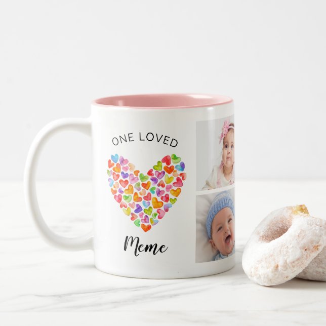 Caneca De Café Em Dois Tons One Love Meme Quatro Colagem Fotográfica (Com Donut)