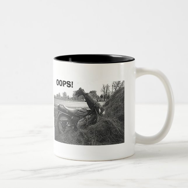 CANECA DE CAFÉ EM DOIS TONS "OOPS!" (HOMEM FALSO ENGRAÇADO EM FALSO MOTORBIKE  (Direita)