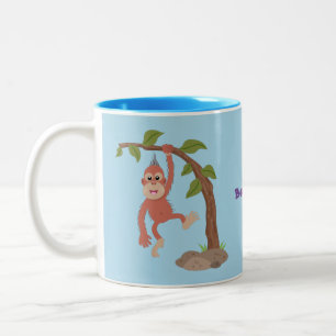 Caneca De Café Em Dois Tons Óptica de desenho animado de orangotango, um bebê