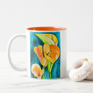 Caneca De Café Em Dois Tons Orange Calla Lily Flor Torre