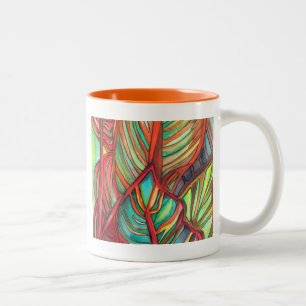 Caneca De Café Em Dois Tons Orange Canna deixa aquarela arte original