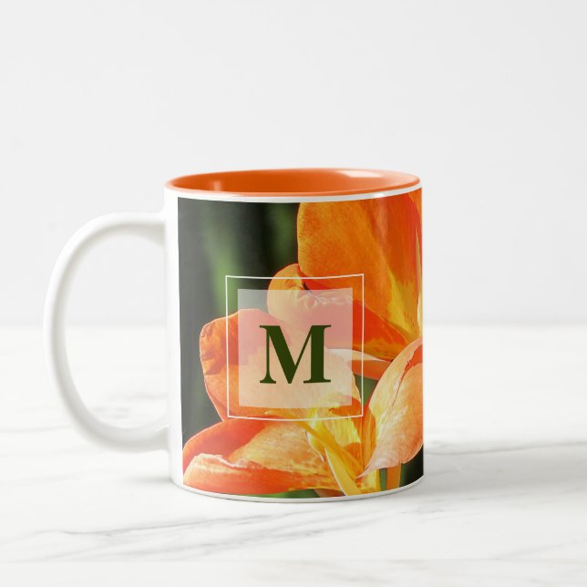 Caneca De Café Em Dois Tons Orange Canna Lily Monogram (Esquerda)