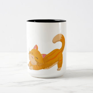Caneca De Café Em Dois Tons Orange Cat stretching