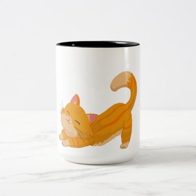 Caneca De Café Em Dois Tons Orange Cat stretching (Centro)