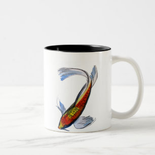Caneca De Café Em Dois Tons Orange Koi - Marca de aquarela japonesa