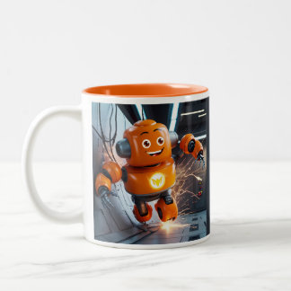 Caneca De Café Em Dois Tons Orange Robot Buddy Mug - Drinkware futurístico par