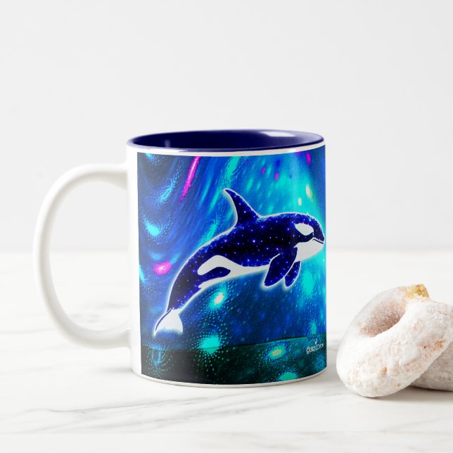 Caneca De Café Em Dois Tons Orca Cósmica (Com Donut)