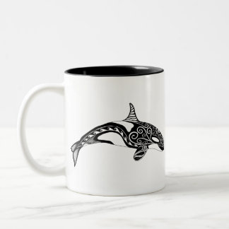 Caneca De Café Em Dois Tons Orca - Desenhado à Mão - Preto e Branco