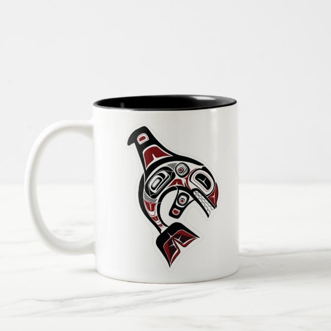 Caneca De Café Em Dois Tons Orca Whale Salish design Pacífico Noroeste (Esquerda)