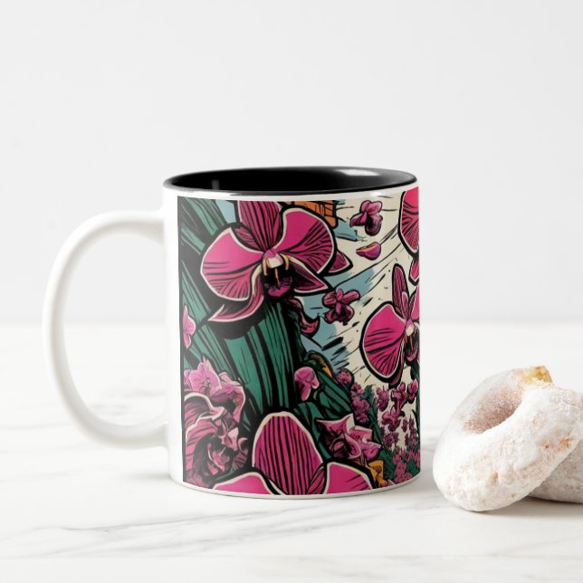 Caneca De Café Em Dois Tons Orchid Art Design Mug (Com Donut)