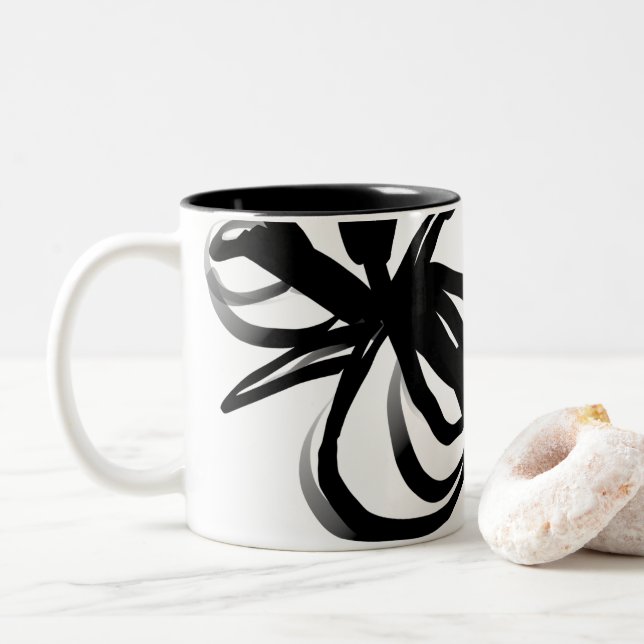 Caneca De Café Em Dois Tons Orchid Blanc: Abstrato branco e preto (Com Donut)